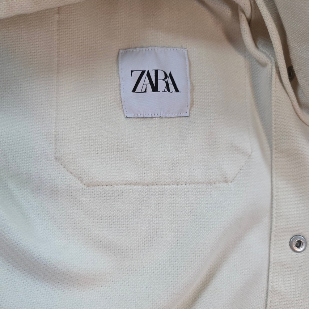 Zara Mens Med Cream Short Sleeve Snap Button Thick Overshirt Textured Pockets - Picture 9 of 9